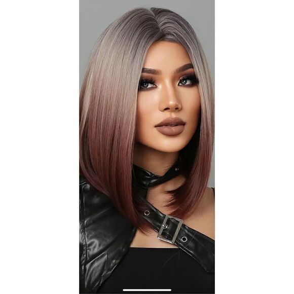 Shining yourself by HairCube gradient 16” highlighted synthetic straight Bob wig - Picture 1 of 15